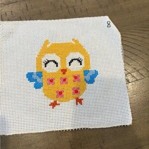 handmade complete finished cross stitch cute owl 8 of 10 stitching yellow flower